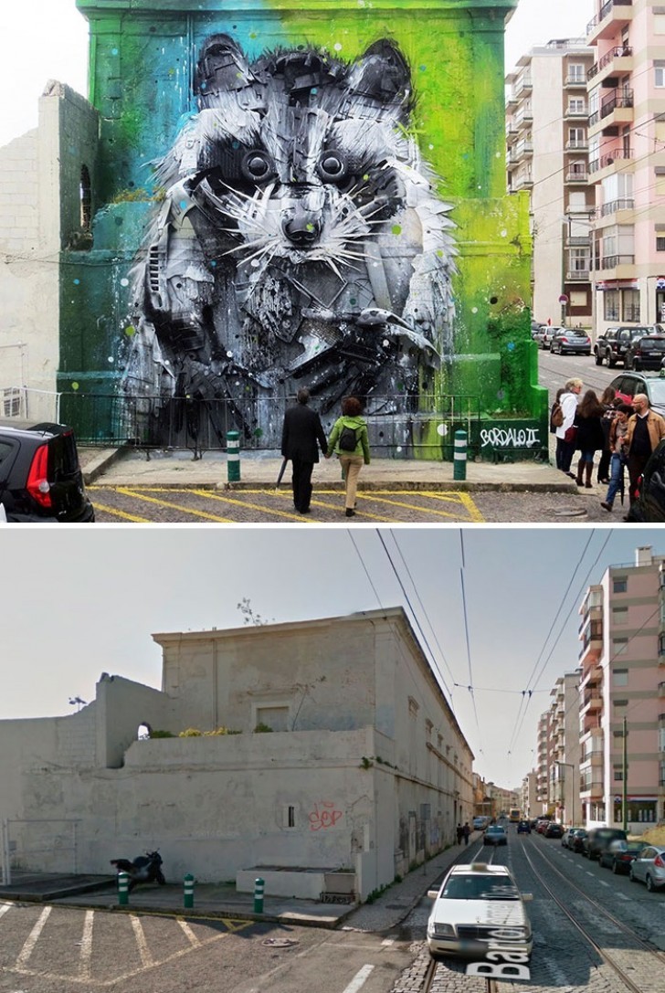 9. Lisbon (Portugal) - Racoon Mural Made Of Trash And Found Objects