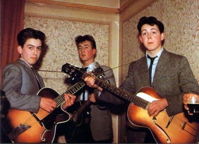 Young Beatles --- George Harrison - 14, Paul McCartney - 15 and John Lennon - 16 years old ... (1957)