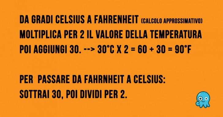 5. Passare da Celsius a Fahrenheit con un rapido calcolo, quando non è necessario fare la conversione esatta.