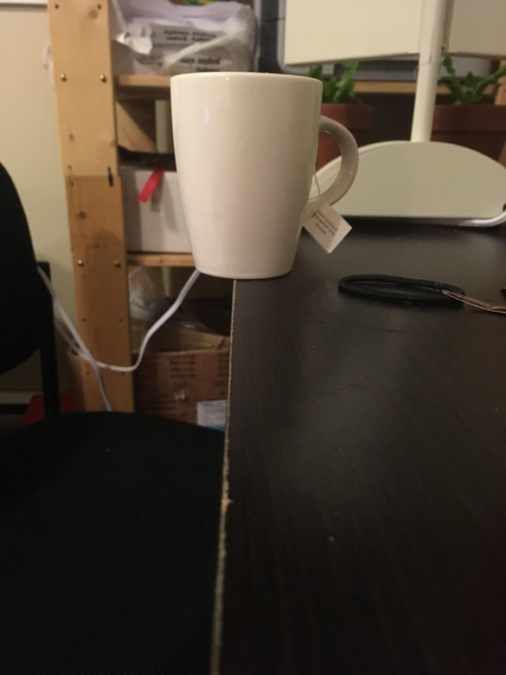 "My girlfriend's sister always leaves her coffee cup in this way, making me constantly nervous."