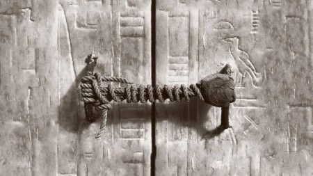 Il sigillo della Tomba di tutankamon poco prima di essere rotto, 1922.