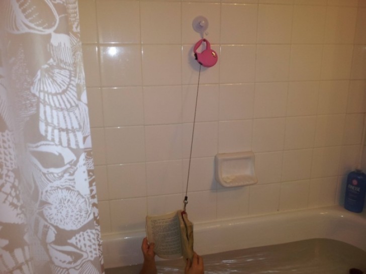 7. A brilliant idea that lets you read while you are in the tub, without risking to get the book wet!