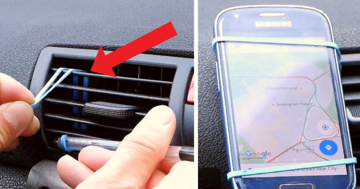 How to make a smartphone support for the car in less than a minute? Just use a rubber band in this way!