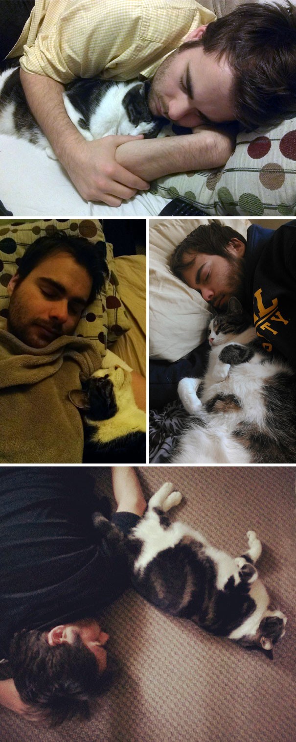 The place where a nap takes place does not matter! My husband's cat follows him everywhere he goes!