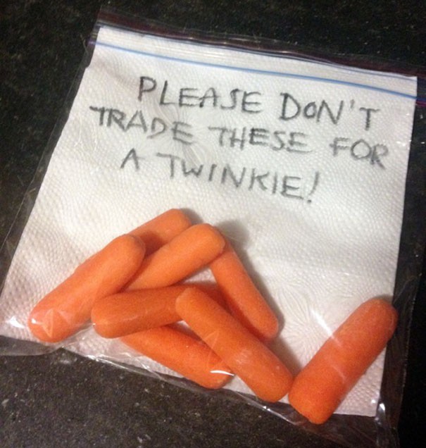 S'il te plait, n'échangez pas ces carottes avec une collation!