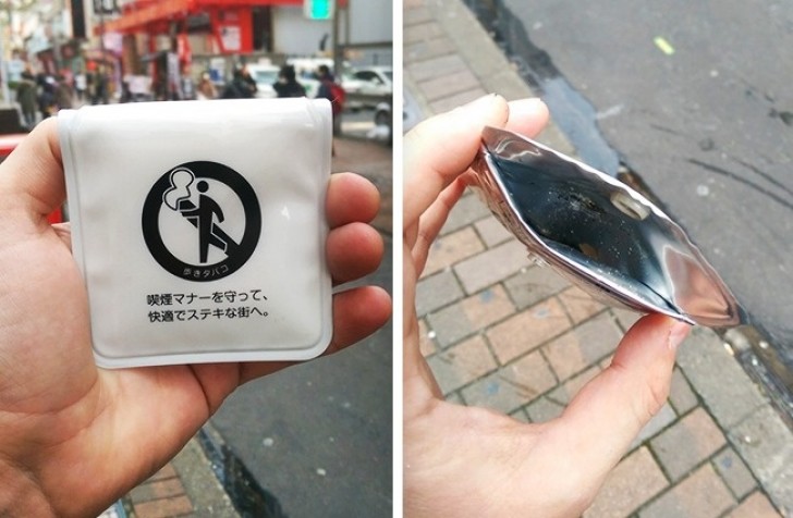 I giapponesi che fumano usano portare con sé i mozziconi di sigaretta in questo pacchetto.