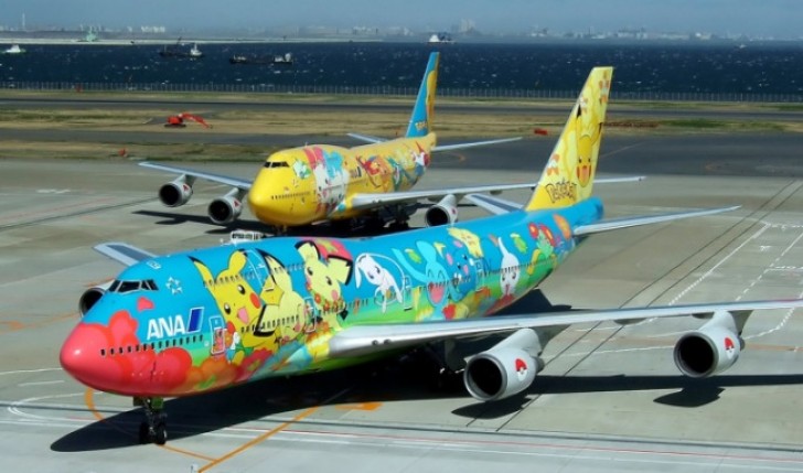 Pokemon is really special in Japan! This airliner was colored with images of the animated series.