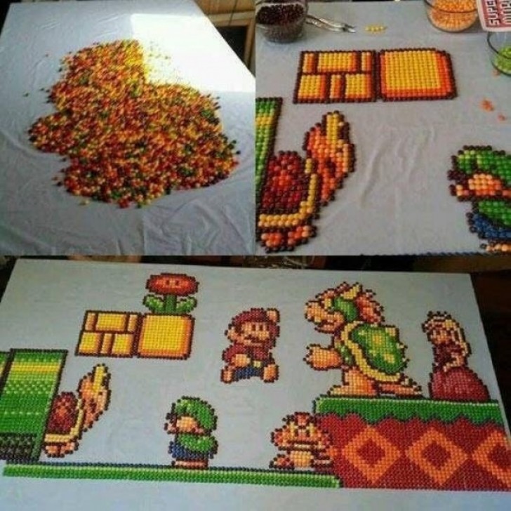 If you cannot figure it out from the pictures, they are figures and images made from pieces of candy!