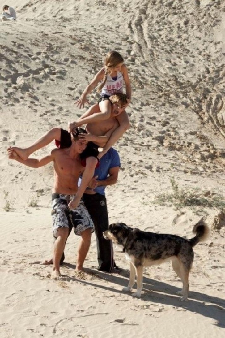 The moment when the human tower collapses.