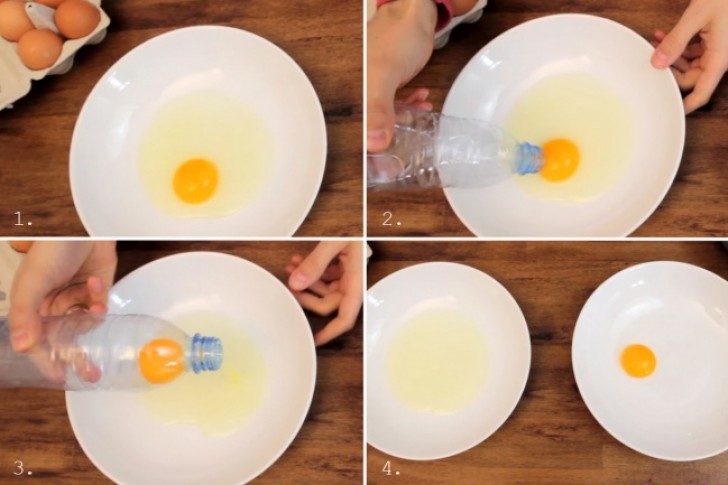Anche in cucina una semplice bottiglia è più che utile: ecco mostrato come prendere un tuorlo d'uovo