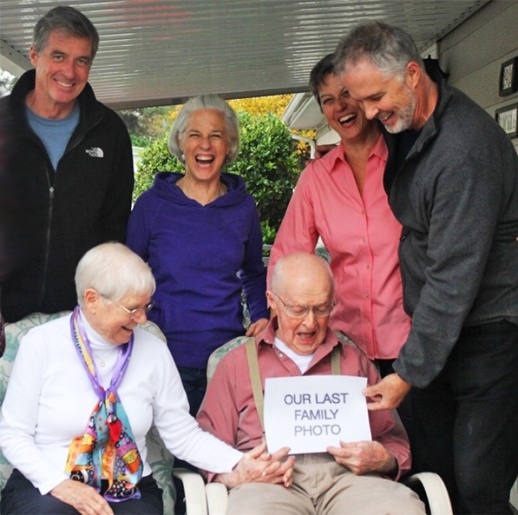 "My father really has a dark sense of humor. In a family photo, he gave my grandfather a sign to hold that said, "Our last family photo".