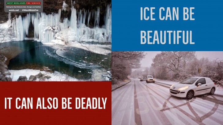 "Ice can be beautiful, but it can also be deadly". Obviously, the captions on this poster sign have been placed incorrectly!