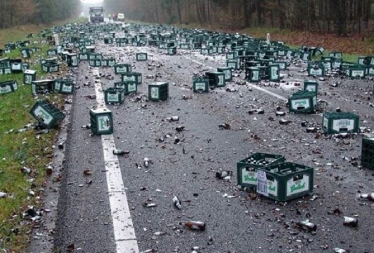 This truckload of Grolsch beer is obviously toast ...