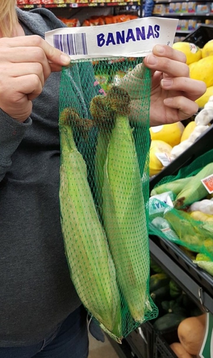 Banana e espiga de milho são a mesma coisa neste supermercado.