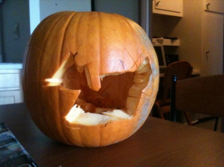 Tired, sleepy, and a bit tipsy --- Next time, I will remember not to try to decorate a pumpkin when I'm in this condition!