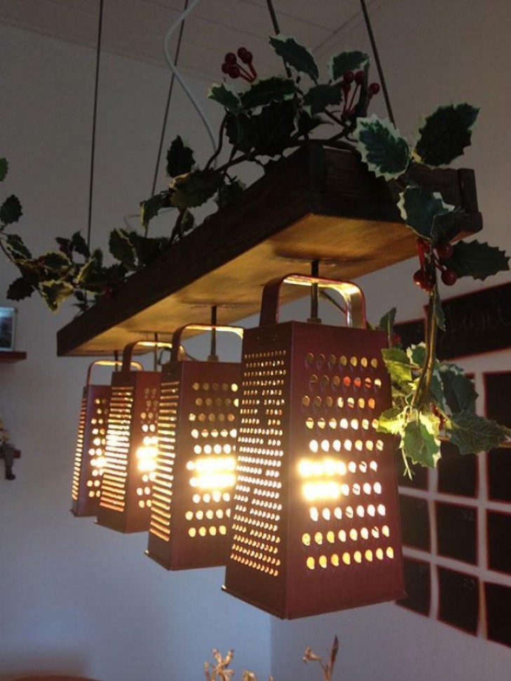 1 - Old cheese graters turned into lamp holders.