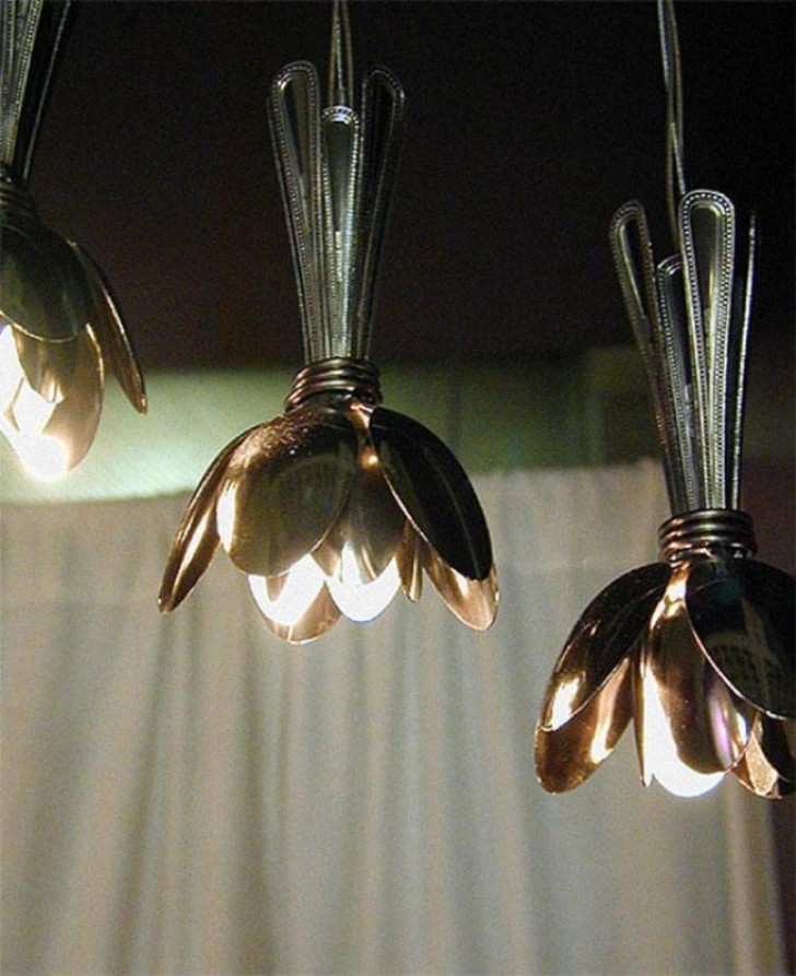 21 - Floral lamp holders made from cutlery