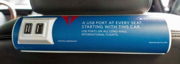 Delta Airlines advertised its first USB sockets on its flights starting with New York taxis.