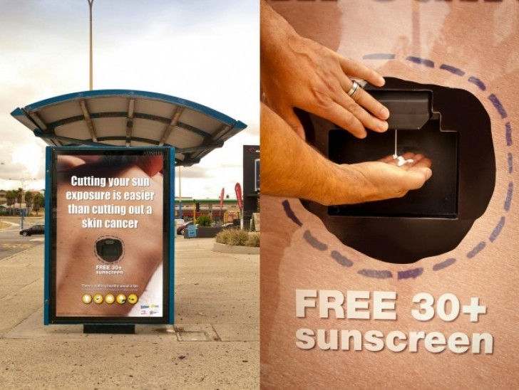 Providing information about skin cancer is facilitated by this advertising campaign that distributes free sun cream!