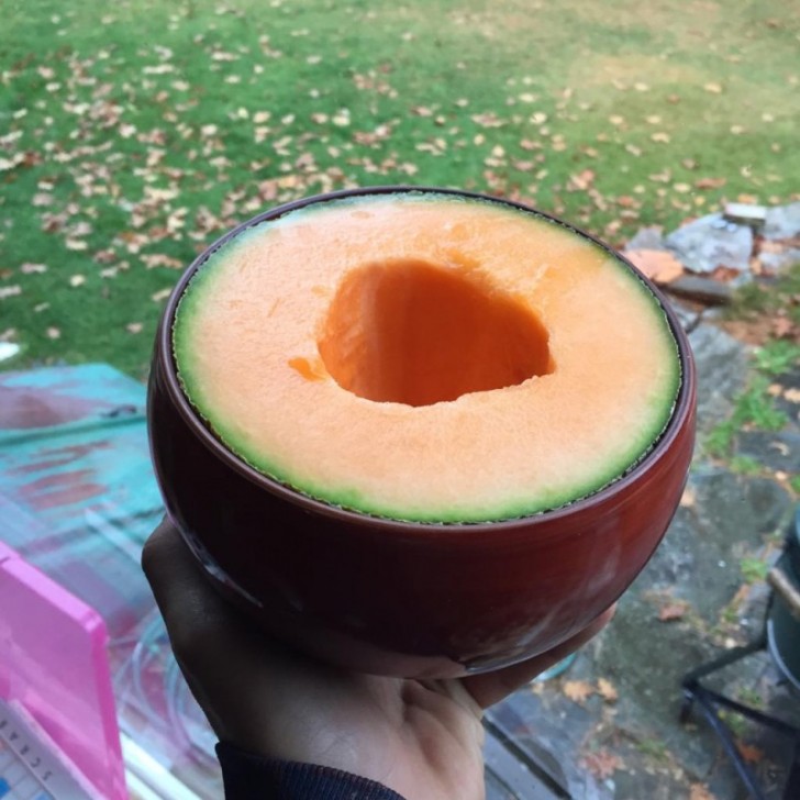 Le melon a exactement la même taille que le bol !