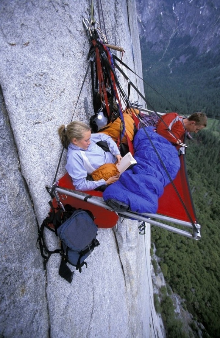 10. While camping on the side of a cliff --- "What are you doing?" - "Nothing much, just reading".
