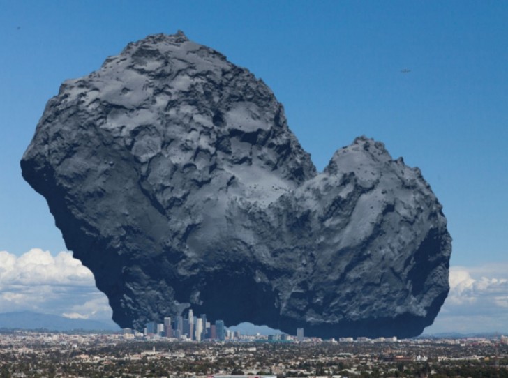 De grootte van een komeet in vergelijking met de stad Los Angeles.