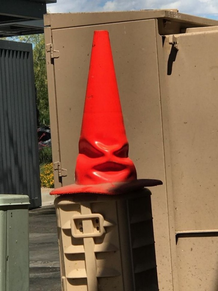 An angry road marker.