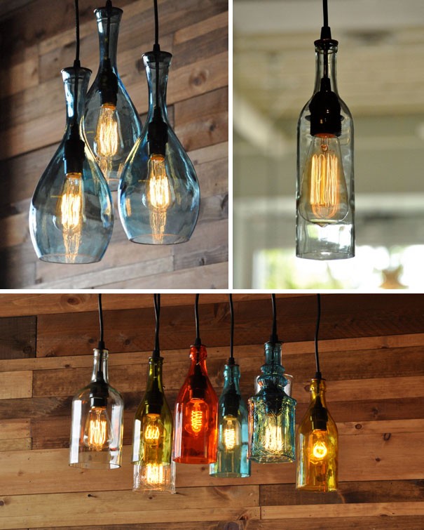 Just eliminate the bottom of glass bottles to create unique chandeliers!