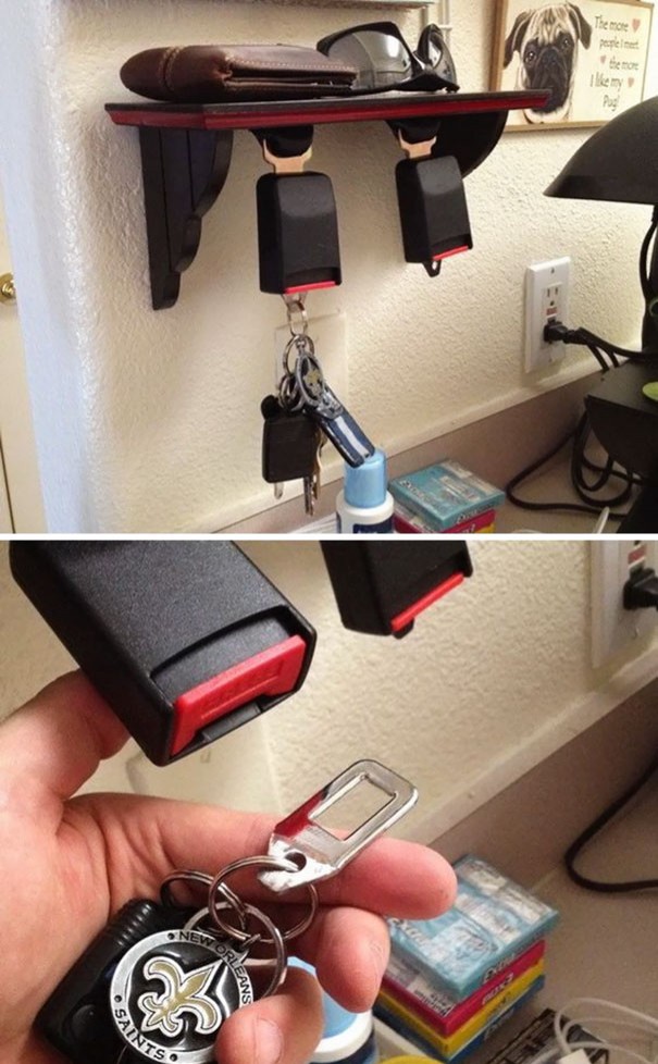Car seat belts can be used to hang your keys.