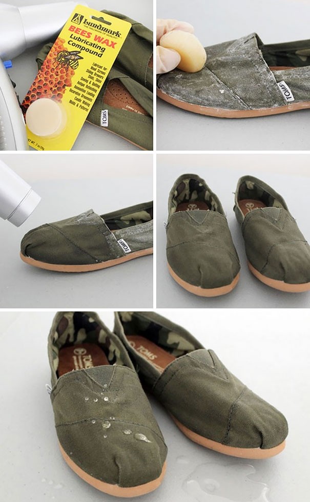 Use beeswax to make your shoes waterproof.