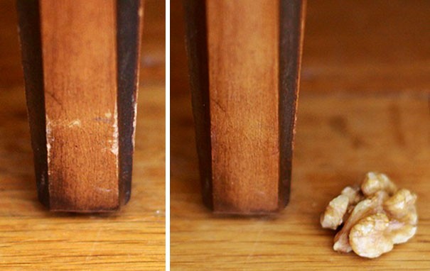 Rubbing a walnut on old wooden furniture can make it look new again!