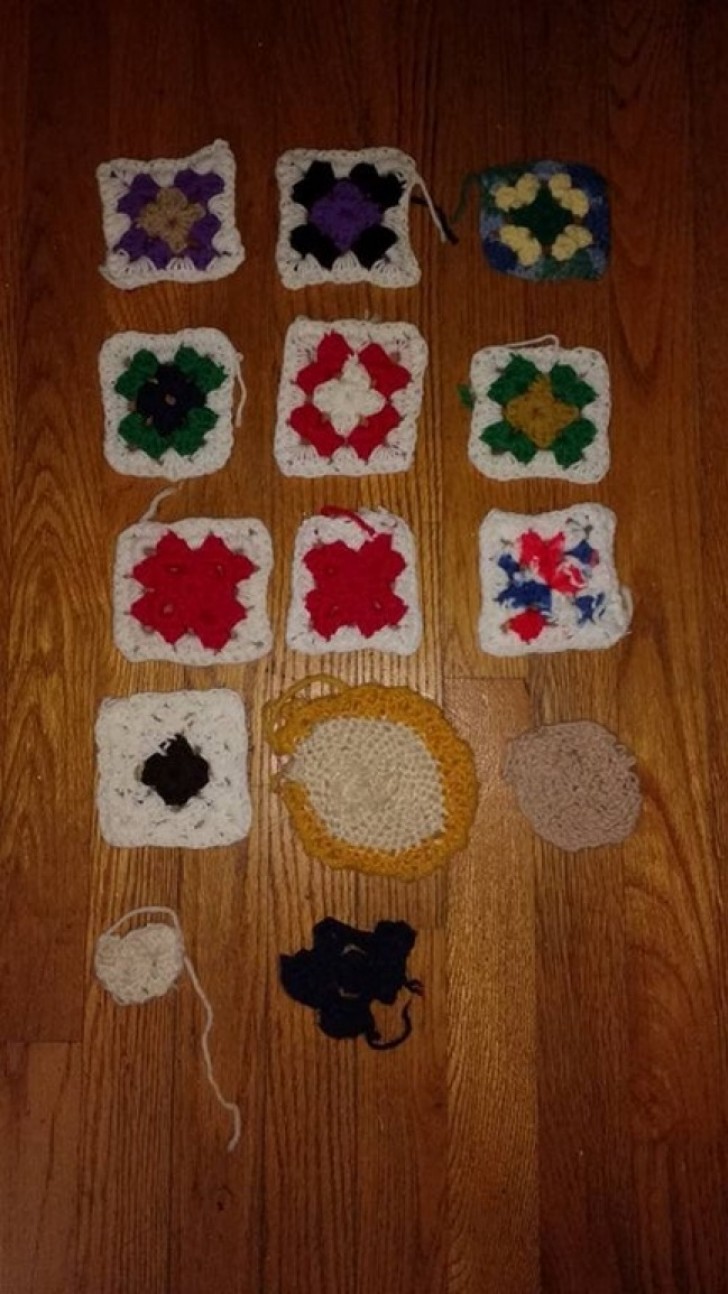 "A collection of the knitting work my mother was able to do before the onset of Alzheimer's ."