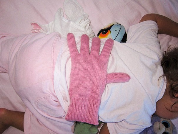 16. A glove can help a lot to calm a child (fill it with anything that can make it as heavy as a hand)
