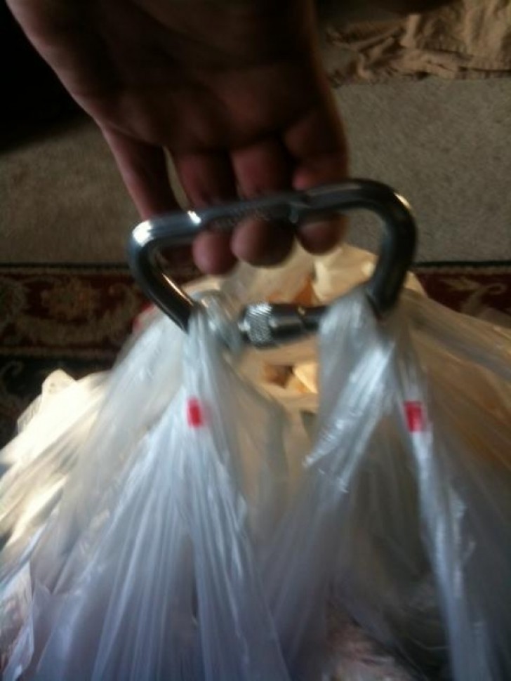 18. Climbing carabiner ... upcycled to carry shopping bags.