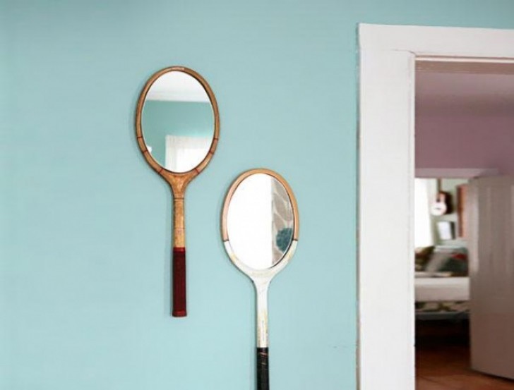 2. Old tennis rackets turned into beautiful vintage mirrors.