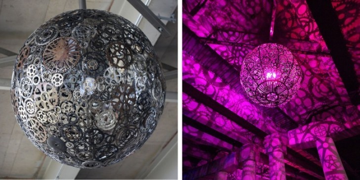 6. Gears from broken watches that become a fantastic disco lamp.