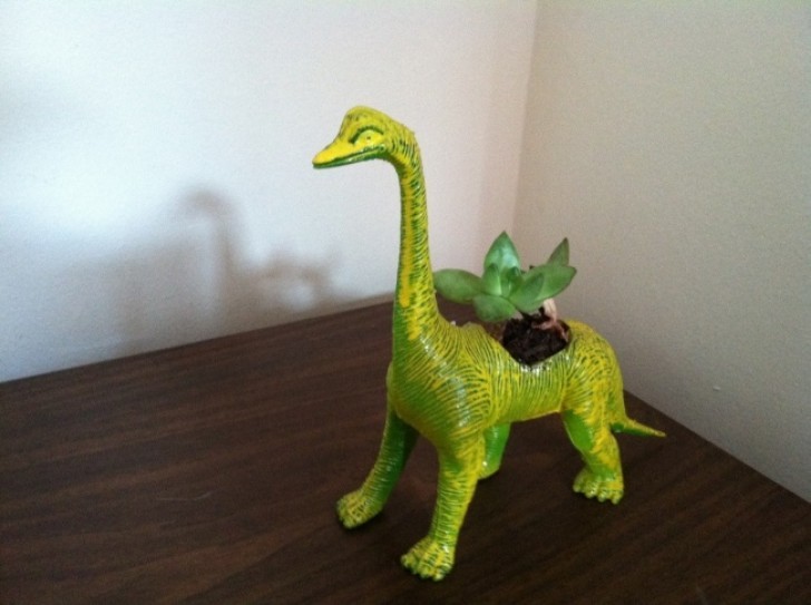 7. A toy dinosaur plants.