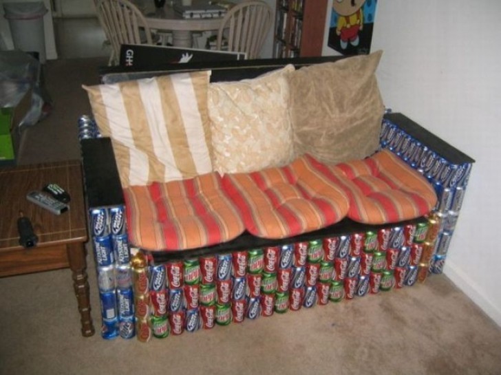 8. Sofa made of empty aluminum cans.