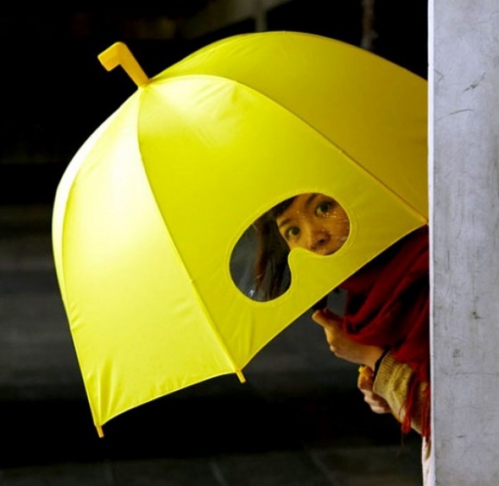 An umbrella equipped with portholes.