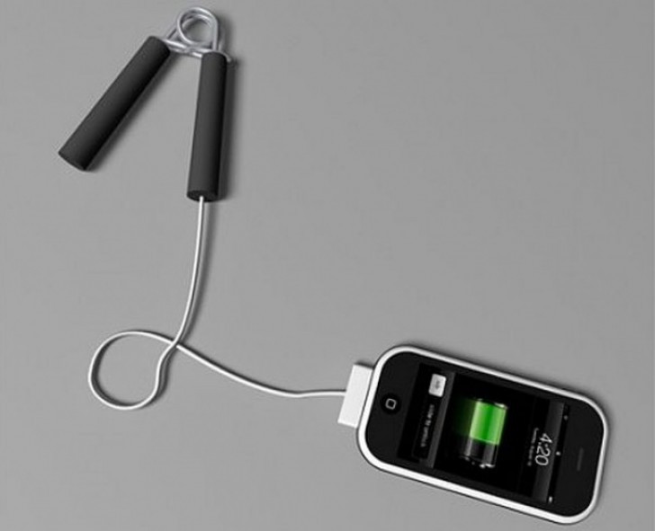 A charger that operates when the user is flexing and exercising their hands.