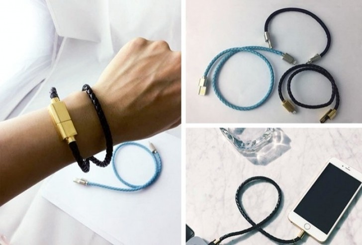 A charger cable that turns into a bracelet.