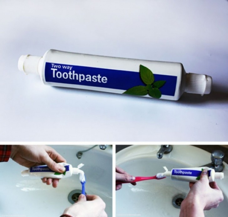 Eine Zahnpasta mit doppelter Öffnung.