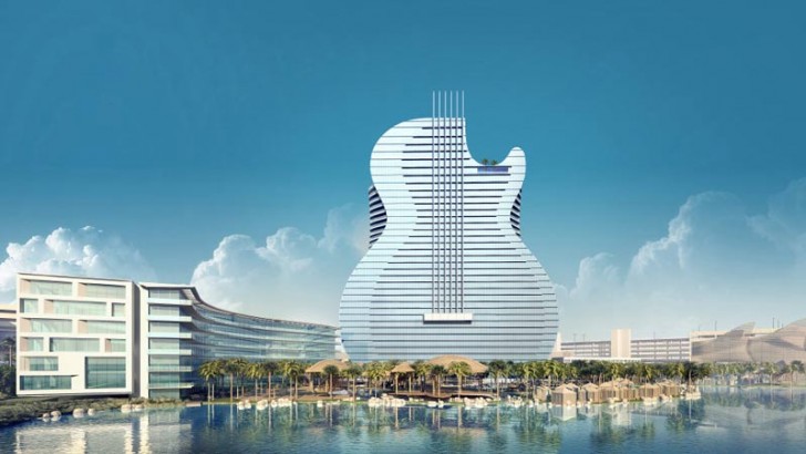 Il grattacielo-chitarra avrà un'altezza di 137 metri, disporrà di ben 600 stanze e ospiterà un centro benessere di quasi 4000 metri quadri.