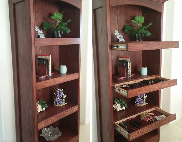 1. The shelves in this particular bookshelf have a secret compartment.