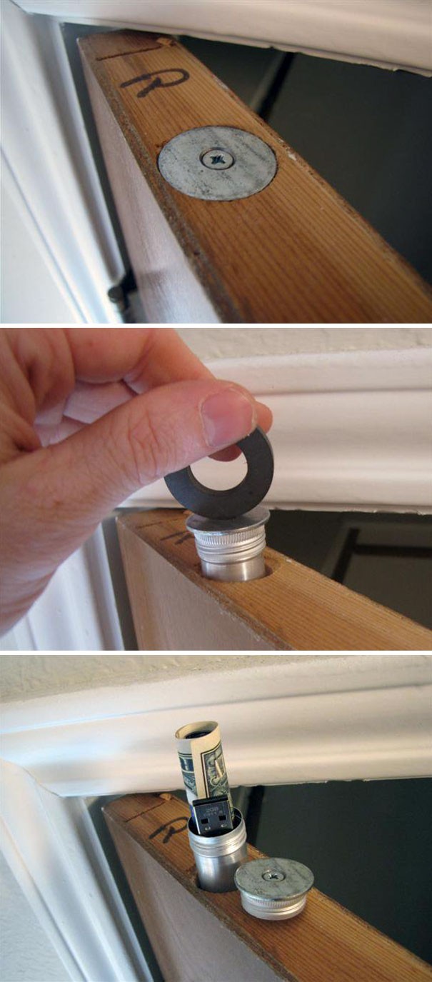 2. Make a hole that is the thickness of the door and then insert a capsule inside.