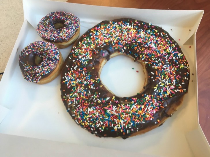 8. He ordered three donuts but the third one was large enough for at least five!