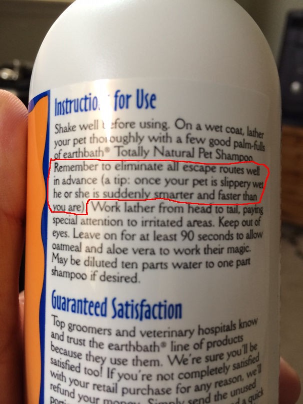 2. Instructions au dos d'un shampooing pour chien