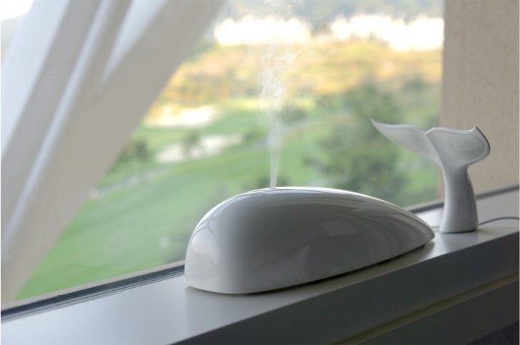 A whale-shaped aroma diffuser --- the spray of vaporized essential oils mimics perfectly a whale spraying water!