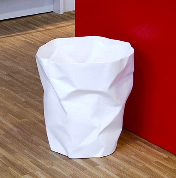 This wastepaper basket seems to be made out of a sheet of crumpled paper.