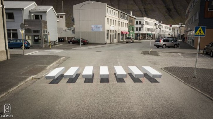 These 3D crosswalks cause drivers to slow down.